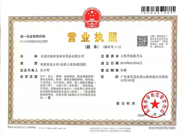 China Dongguan Huixinfa Sports Goods Co., Ltd certification